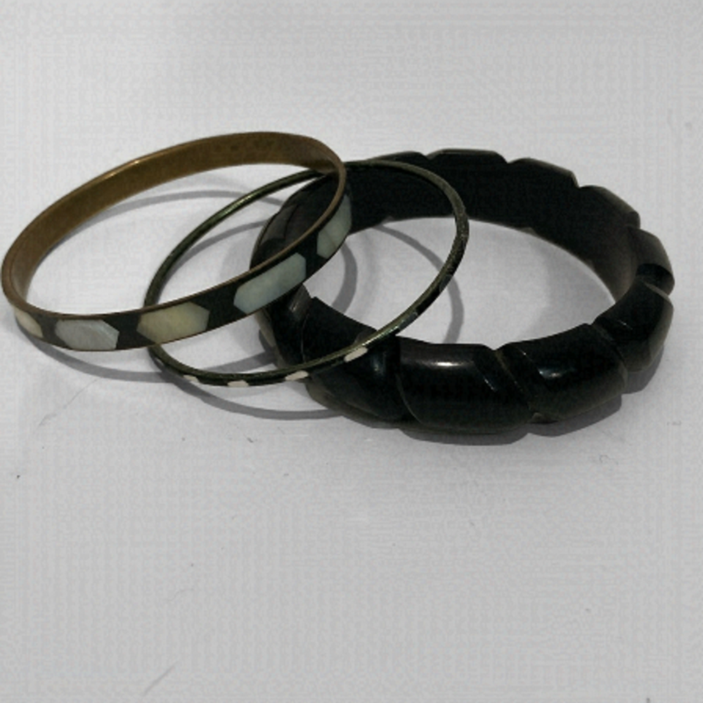 Three 3 Black Boho Bangle bracelets